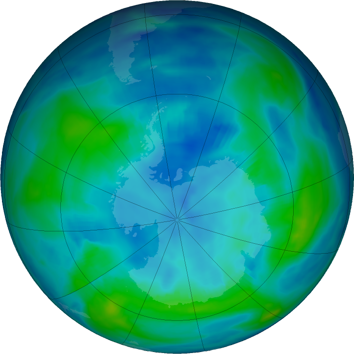Antarctic ozone map for 27 April 2019
